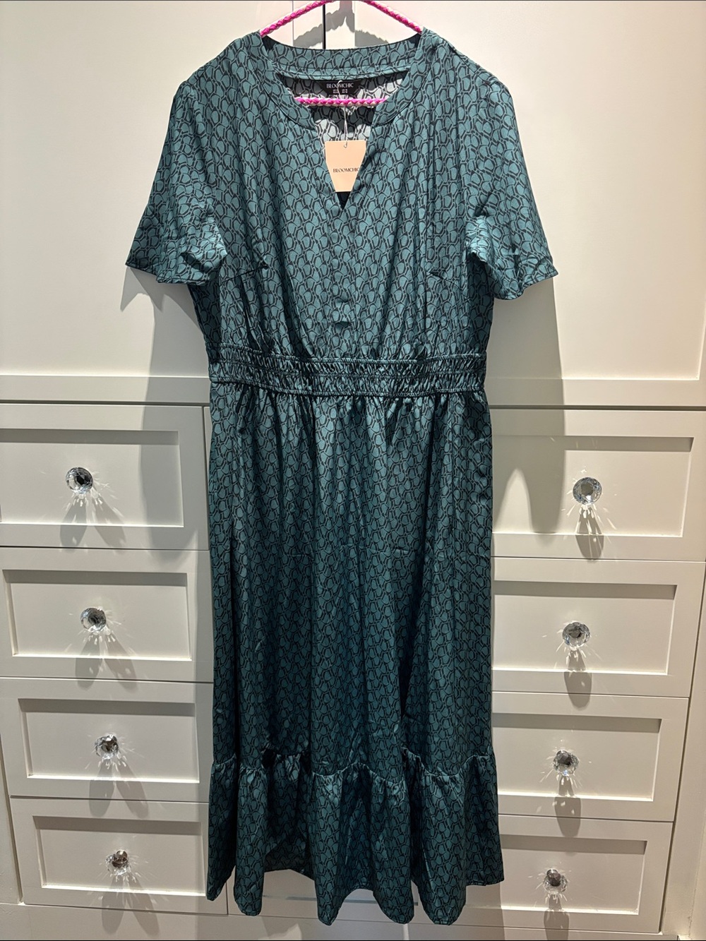 BloomChic Teal Patterned Midi Dress